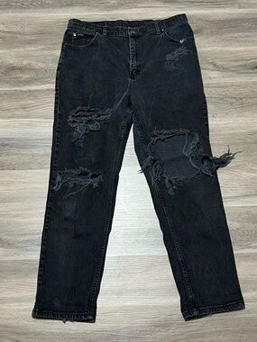 Riders Women's 16P Jeans Black Denim Distressed Cotton Stretch Goth Dark VTG